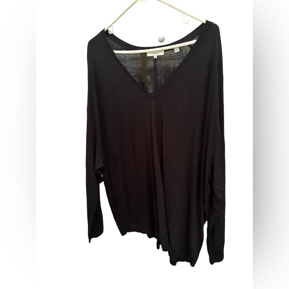 Vince 100% Viscose V-Neck Long Sleeve Drape Top - Black - Size XXL